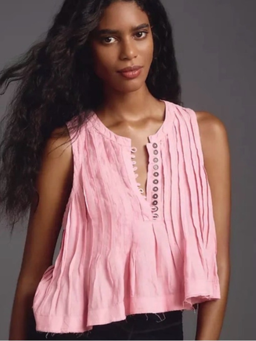 Anthropologie Pink Pleated Sleeveless Button-Trim Camisole